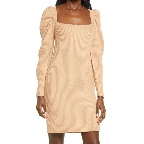 Wayf • Leland Long Sleeve Tie Back Sheath Sweater Dress - Picture 1 of 8